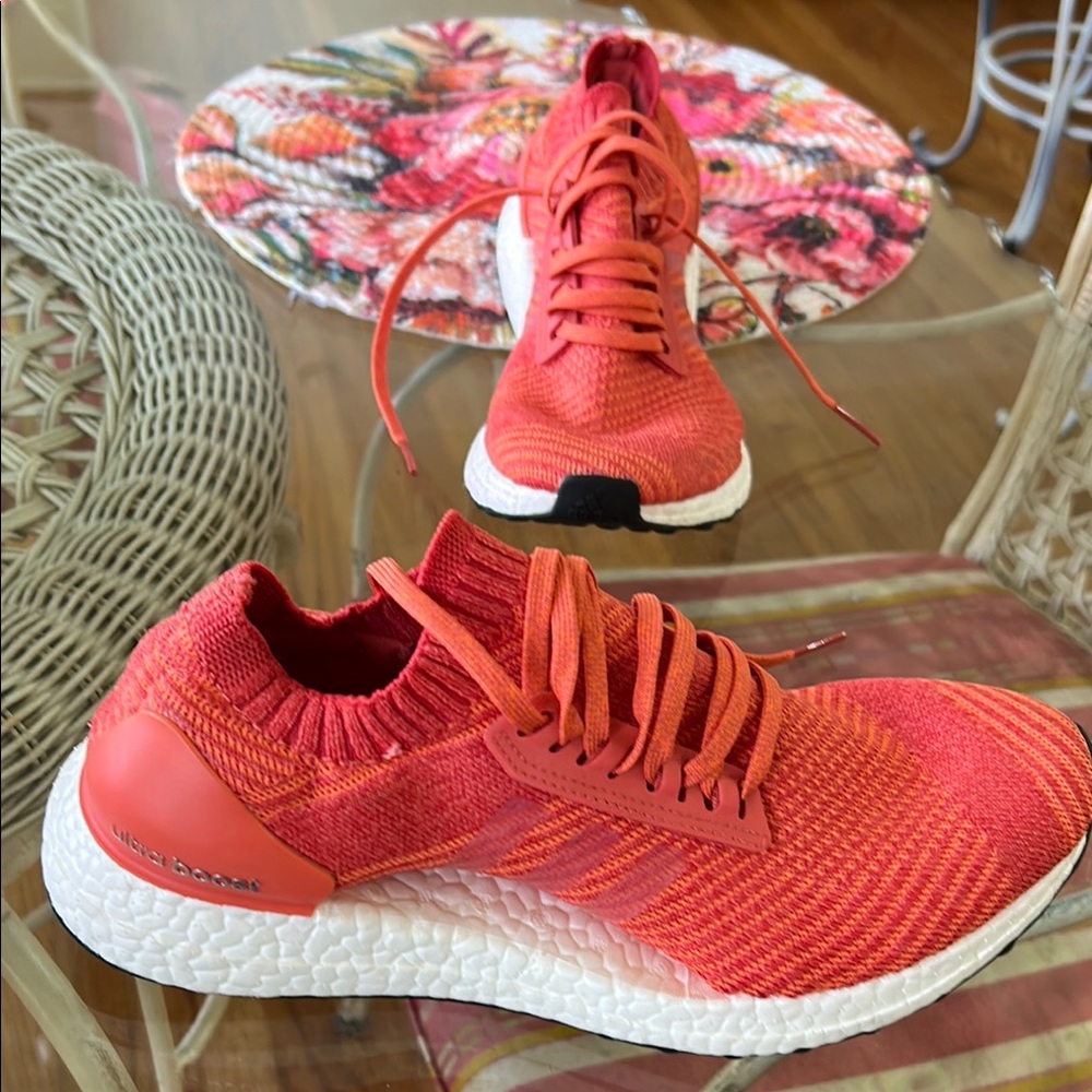 adidas Women's Orange Knit Running Sneakers